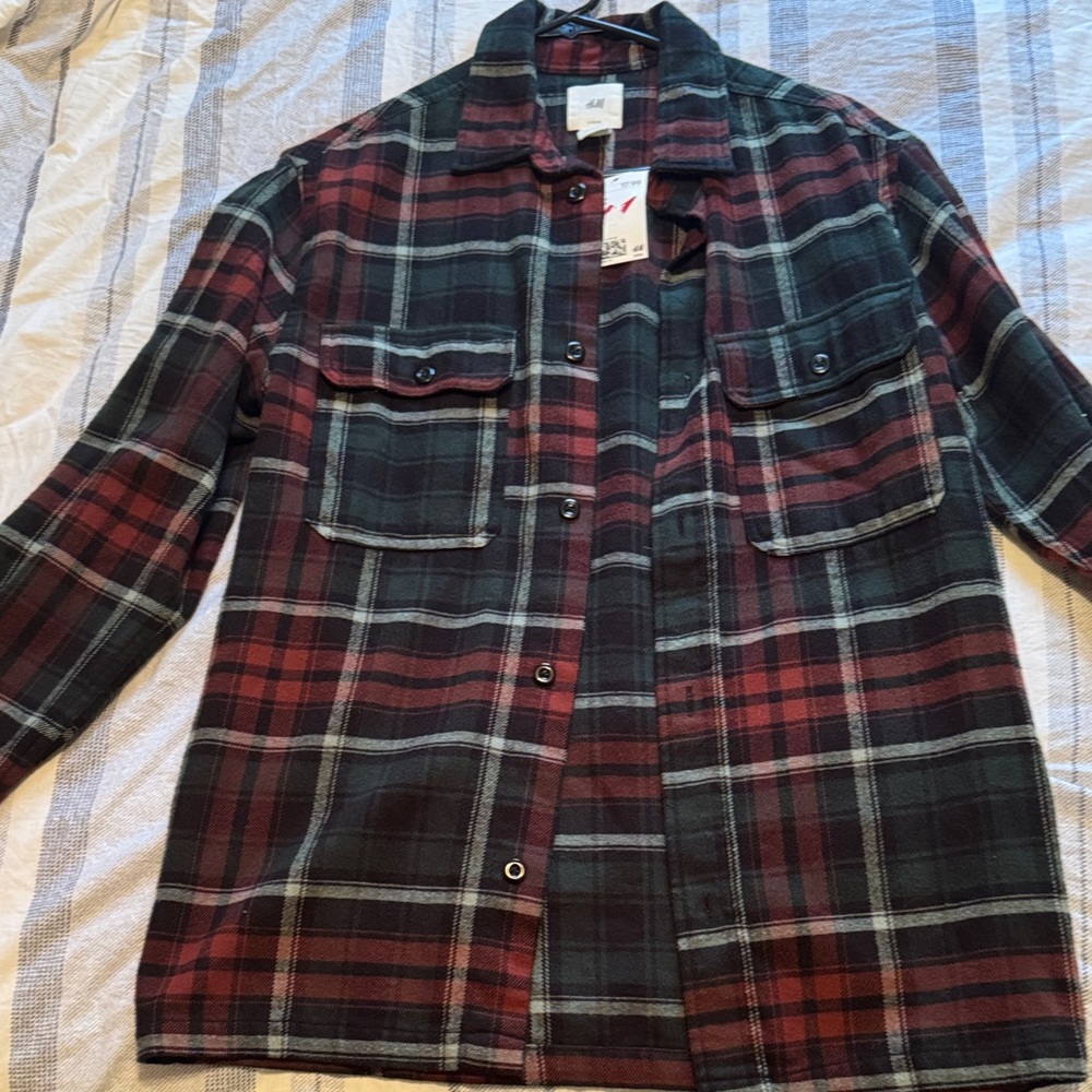 H&M Men's Checkered Shirt Jacket - Red and Black